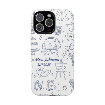 Navy Blue Personalized Wedding Phone Case – Custom Name & Date Bridal Gift