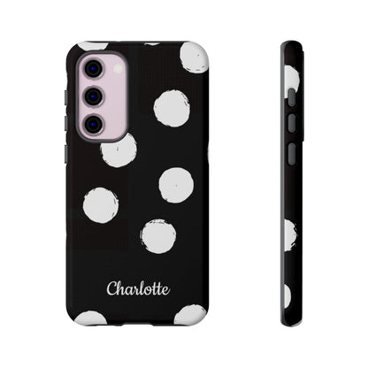 Personalized Black Polka Dot Phone Case – Custom Name Bold Monochrome Aesthetic