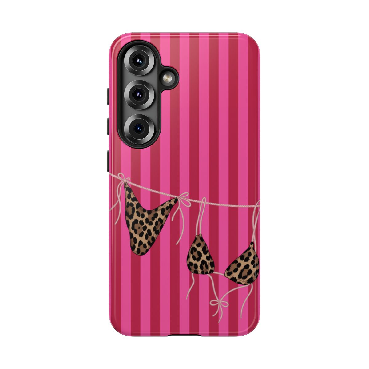 Leopard Bikini Striped Phone Case – Trendy Summer Beach Aesthetic