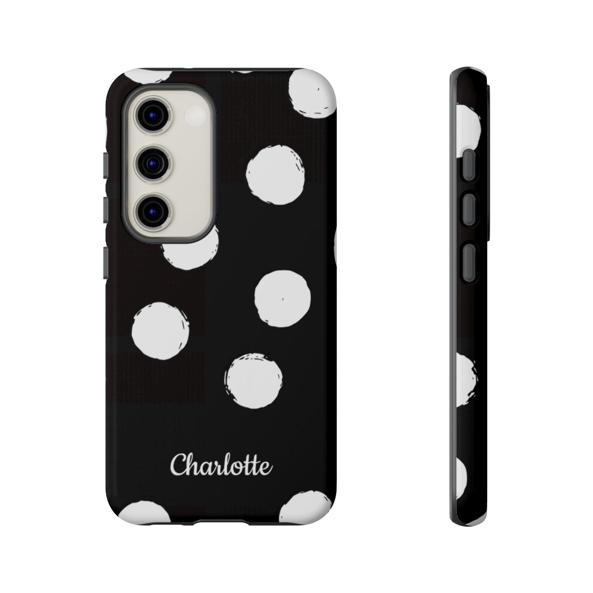 Personalized Black Polka Dot Phone Case – Custom Name Bold Monochrome Aesthetic