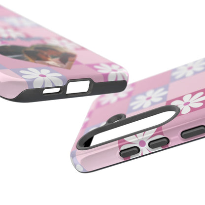 Personalized Pink Floral Checkered Tough Case