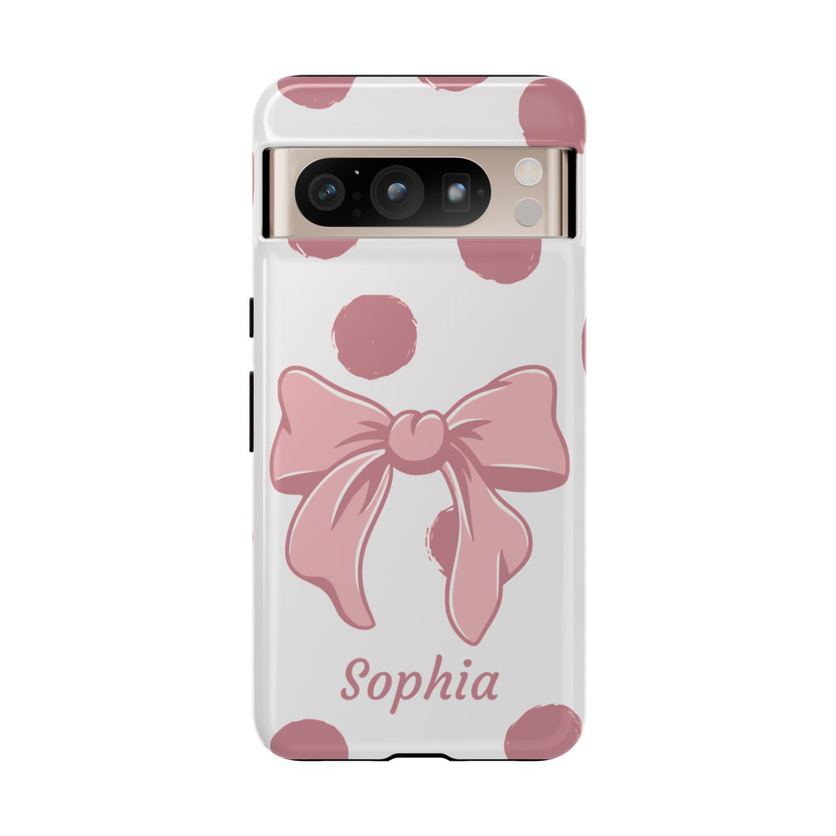 Personalized Pink Polka Dot Bow Phone Case – Custom Name Coquette Aesthetic