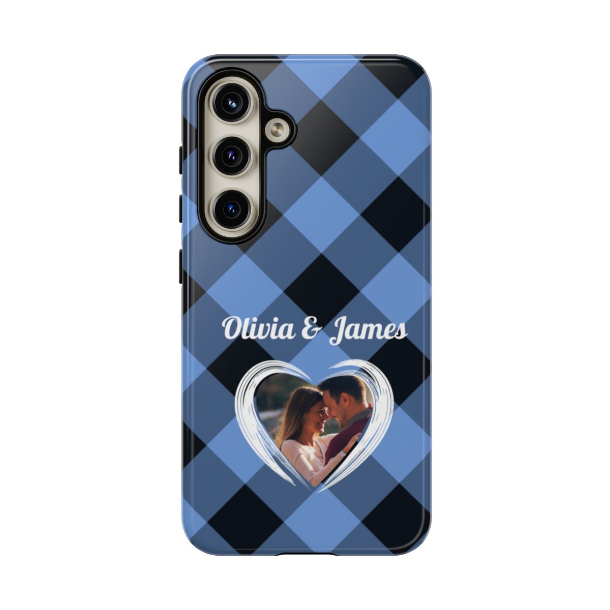 Personalized Blue Plaid Phone Case - Custom Photo & Name