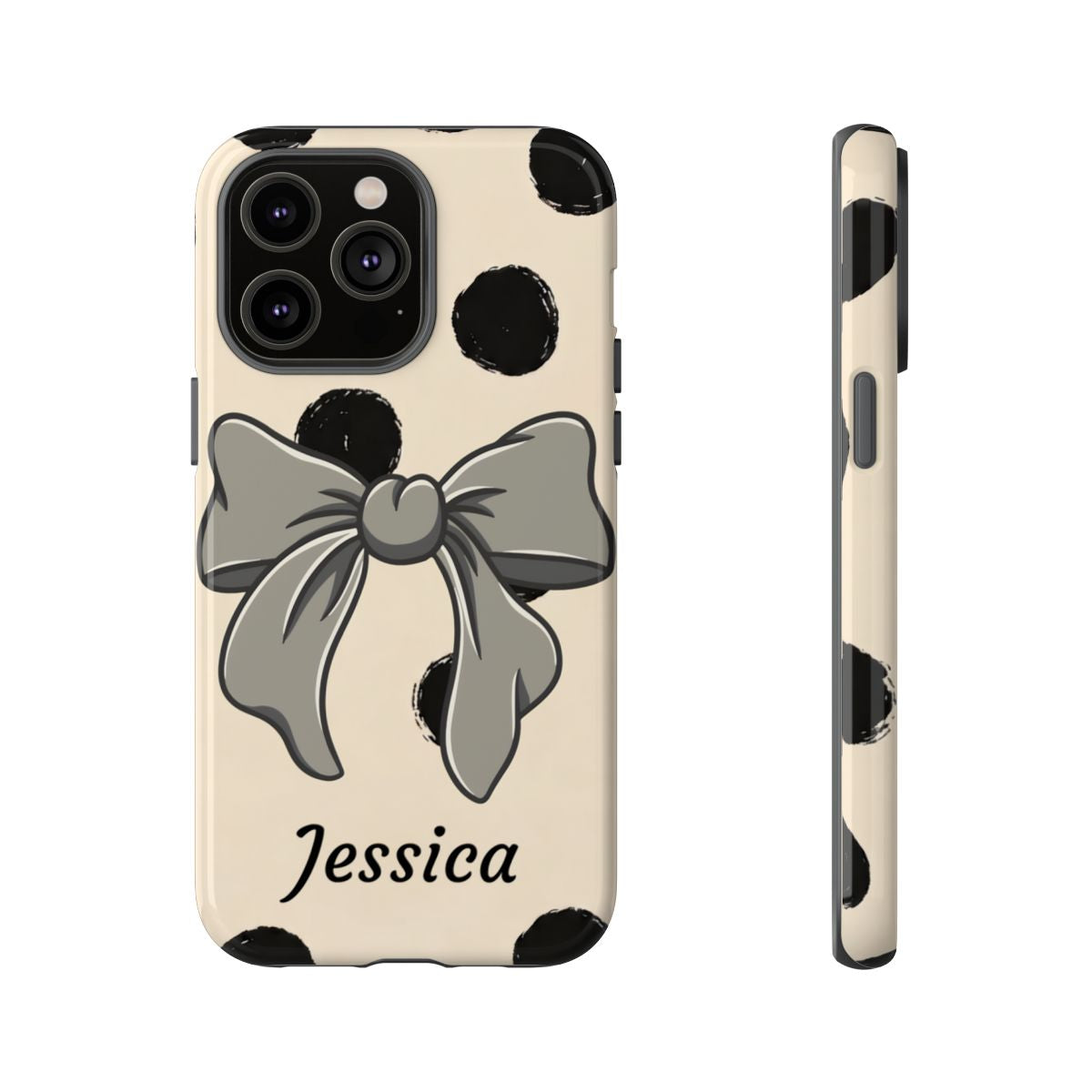 Personalized Polka Dot Bow Phone Case – Custom Name Coquette Retro Aesthetic