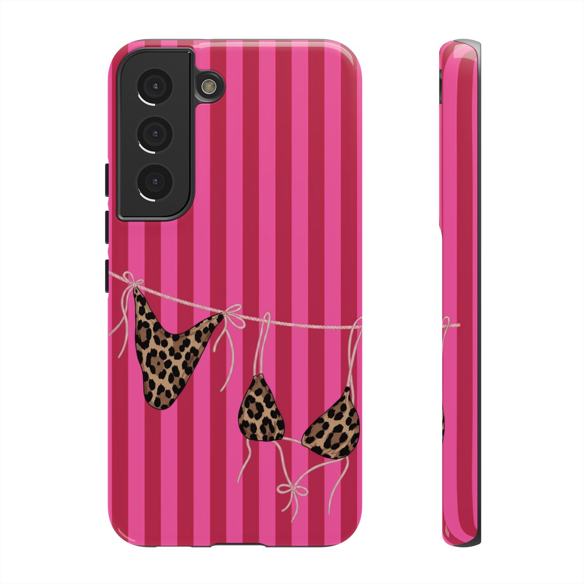 Leopard Bikini Striped Phone Case – Trendy Summer Beach Aesthetic