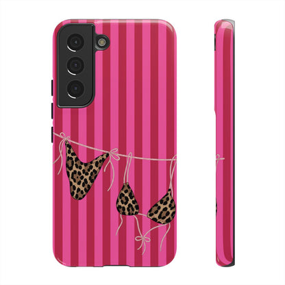 Leopard Bikini Striped Phone Case – Trendy Summer Beach Aesthetic