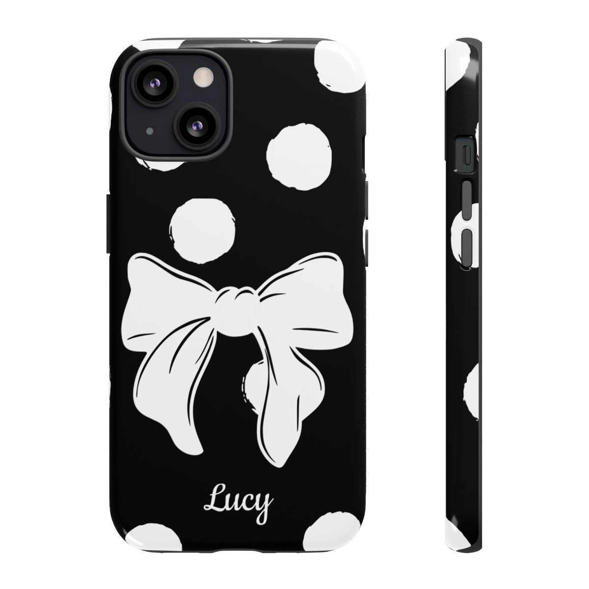 Personalized Black Polka Dot Bow Phone Case – Custom Name Coquette Retro Aesthetic
