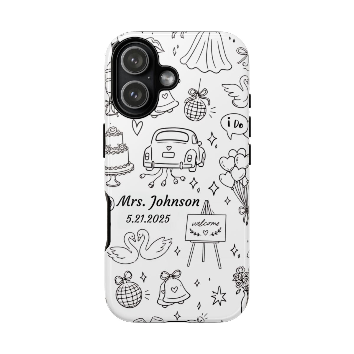Black Wedding Phone Case – Personalized Name & Date Gift