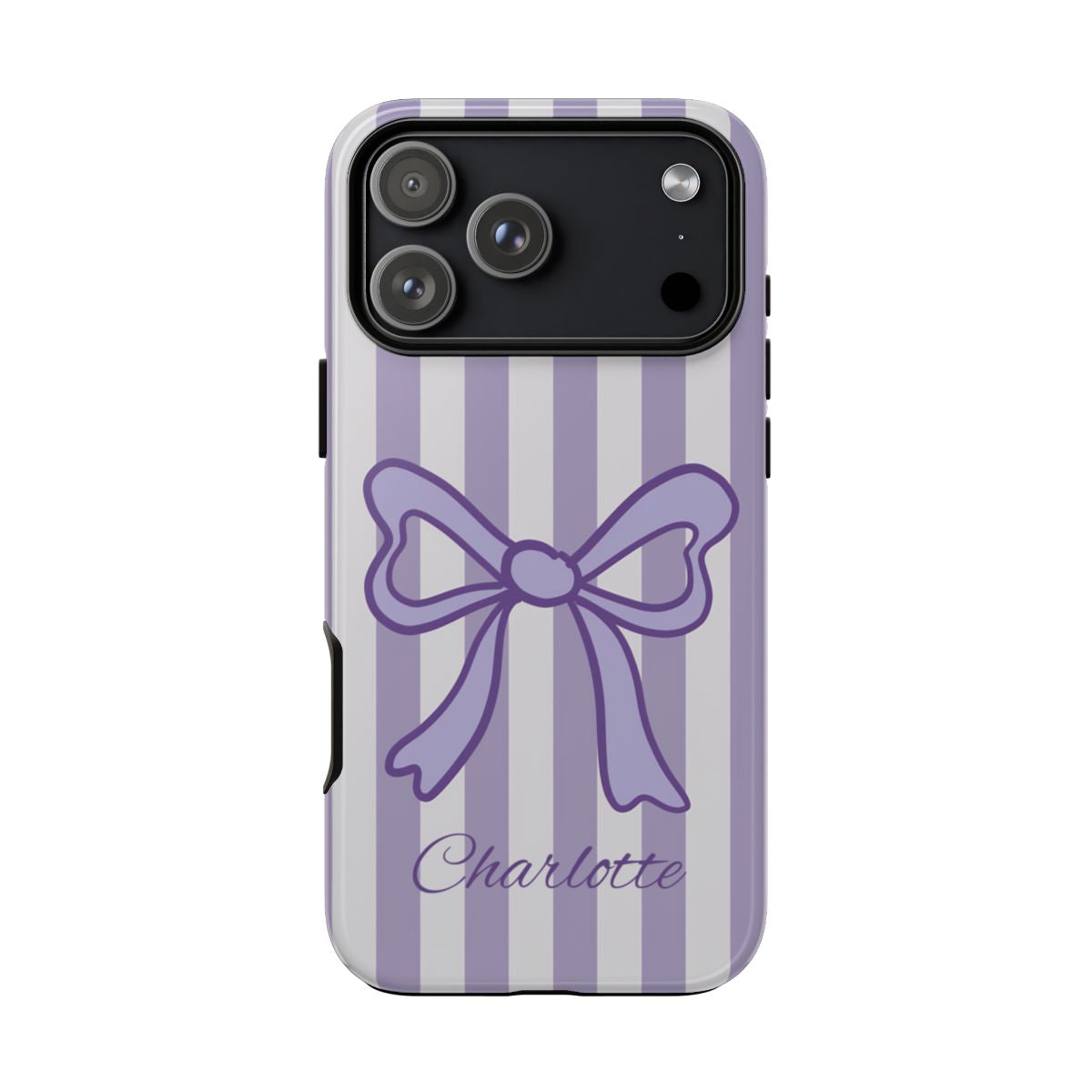 Personalized Lavender Bow Phone Case – Purple Striped Coquette Ribbon Aesthetic