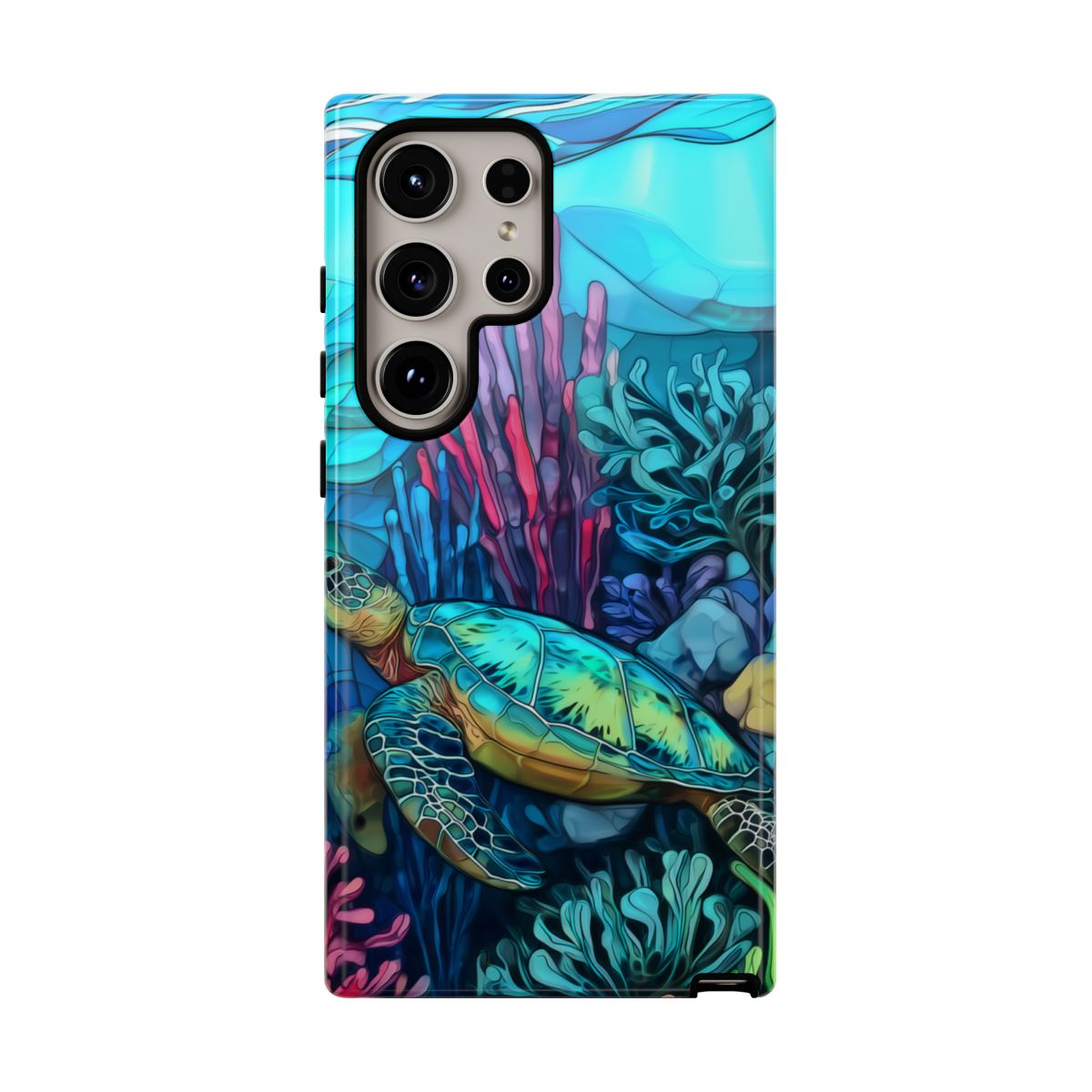Stained Glass Turtle Phone Case – Coastal Blue Ocean Mosaic Aesthetic