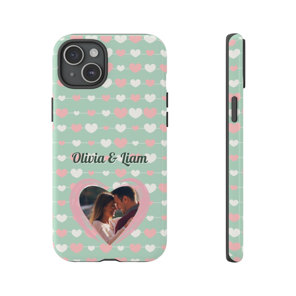Personalized Mint Green Heart Phone Case - Custom Name and Photo