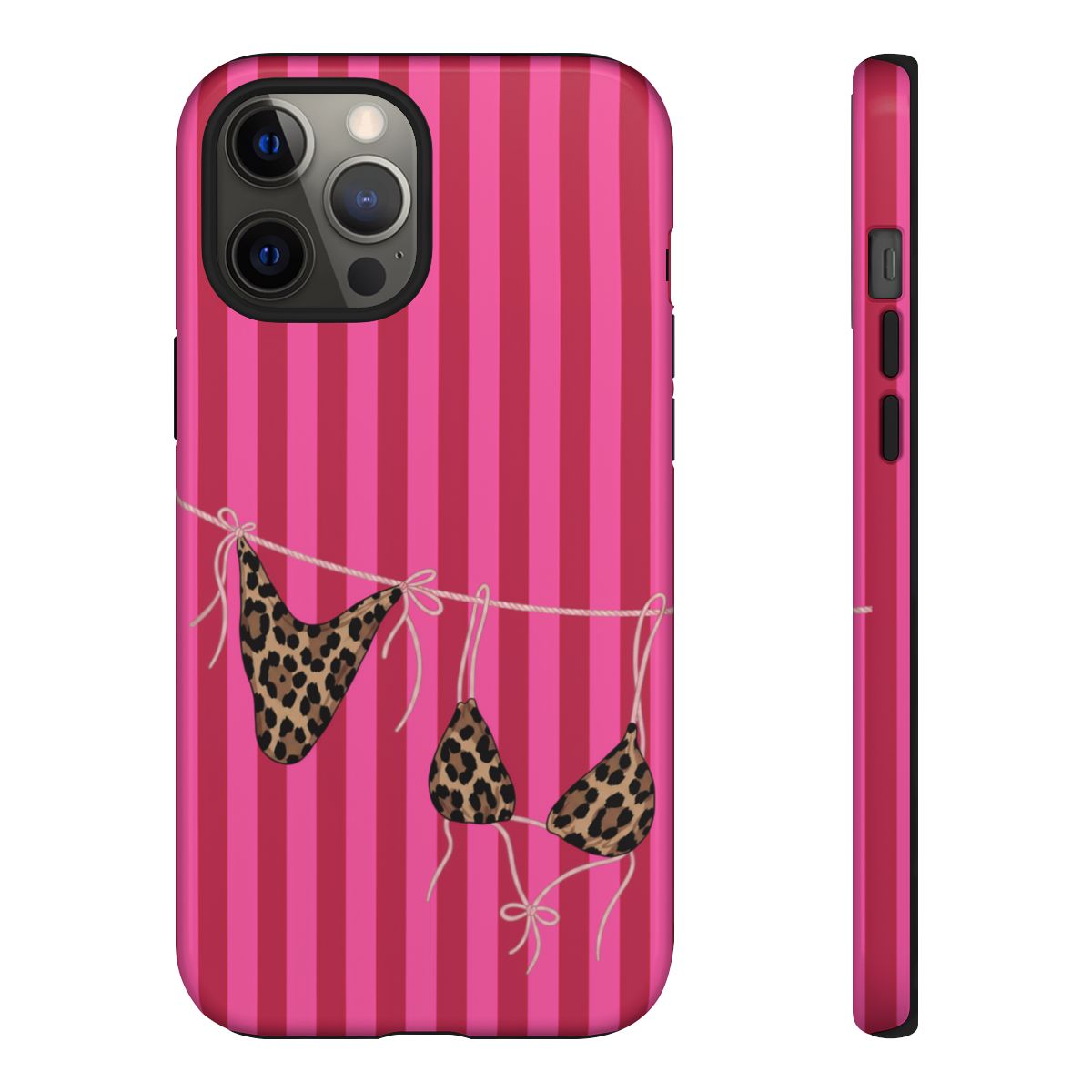 Leopard Bikini Striped Phone Case – Trendy Summer Beach Aesthetic