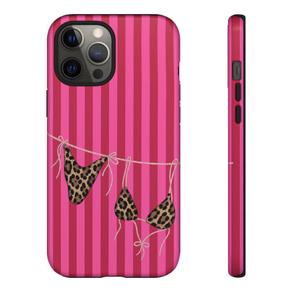 Leopard Bikini Striped Phone Case – Trendy Summer Beach Aesthetic