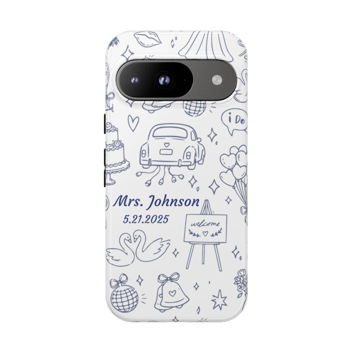 Navy Blue Personalized Wedding Phone Case – Custom Name & Date Bridal Gift