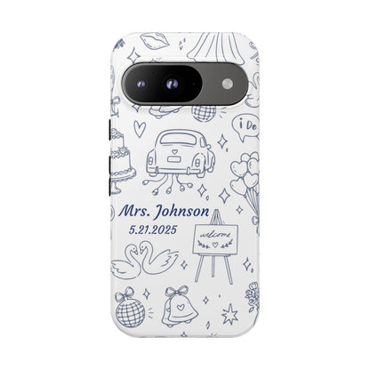 Navy Blue Personalized Wedding Phone Case – Custom Name & Date Bridal Gift
