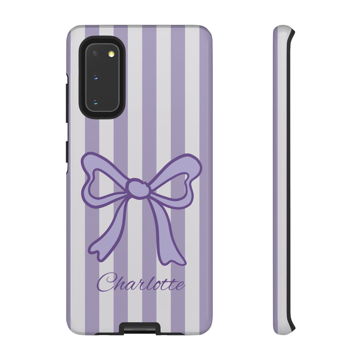 Personalized Lavender Bow Phone Case – Purple Striped Coquette Ribbon Aesthetic