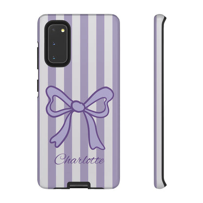 Personalized Lavender Bow Phone Case – Purple Striped Coquette Ribbon Aesthetic