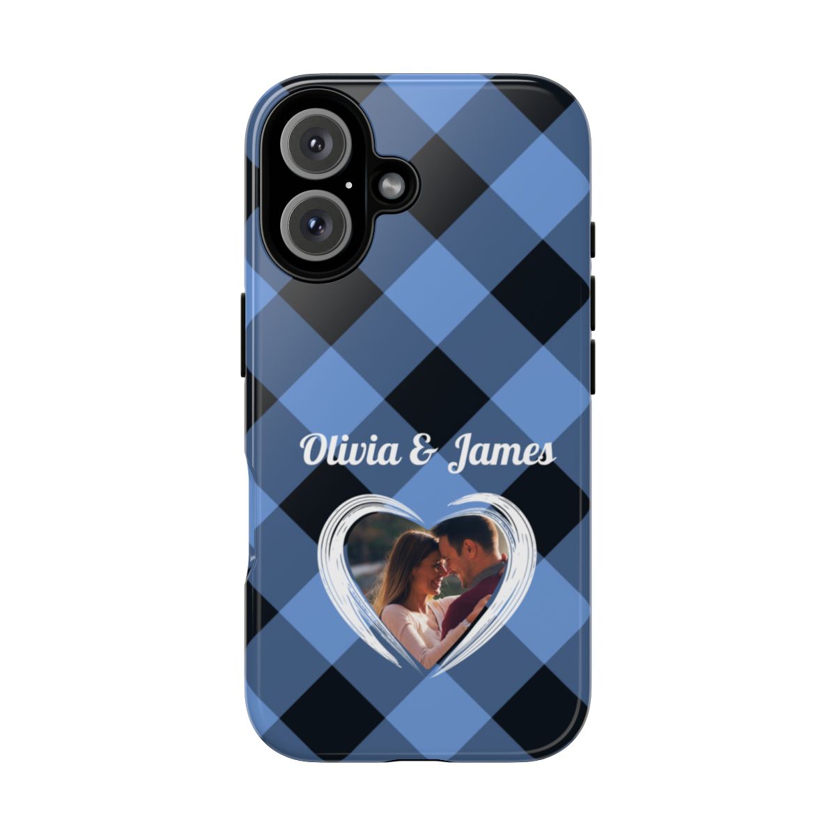 Personalized Blue Plaid Phone Case - Custom Photo & Name
