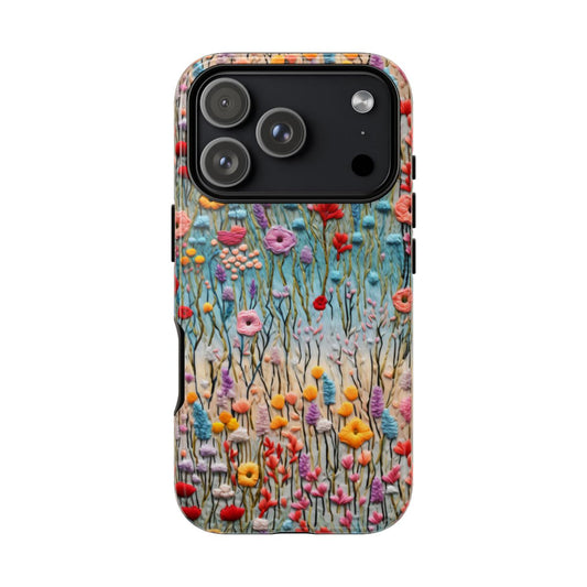 Aura Blue Phone Case – Colorful Floral Embroidery Aesthetic