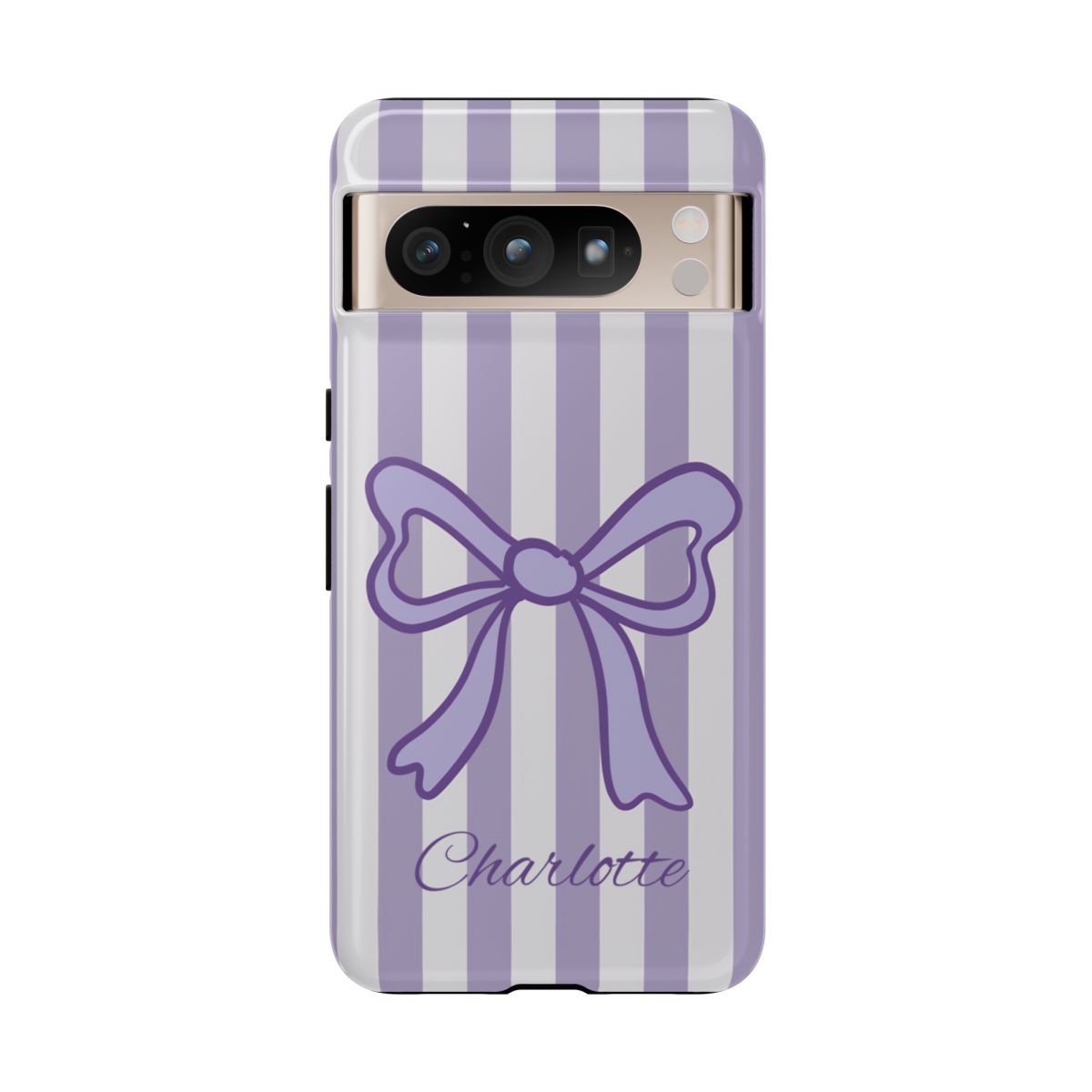 Personalized Lavender Bow Phone Case – Purple Striped Coquette Ribbon Aesthetic