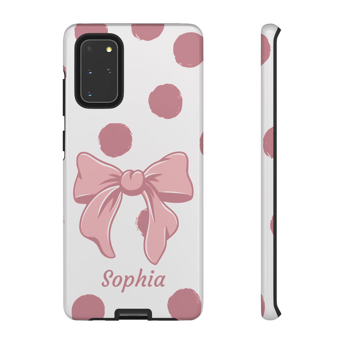 Personalized Pink Polka Dot Bow Phone Case – Custom Name Coquette Aesthetic