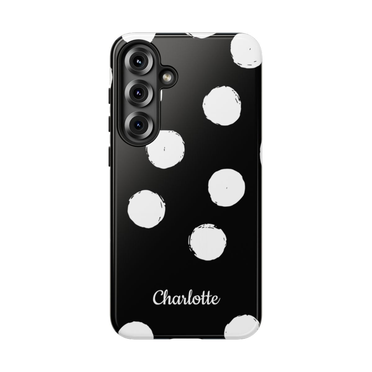 Personalized Black Polka Dot Phone Case – Custom Name Bold Monochrome Aesthetic