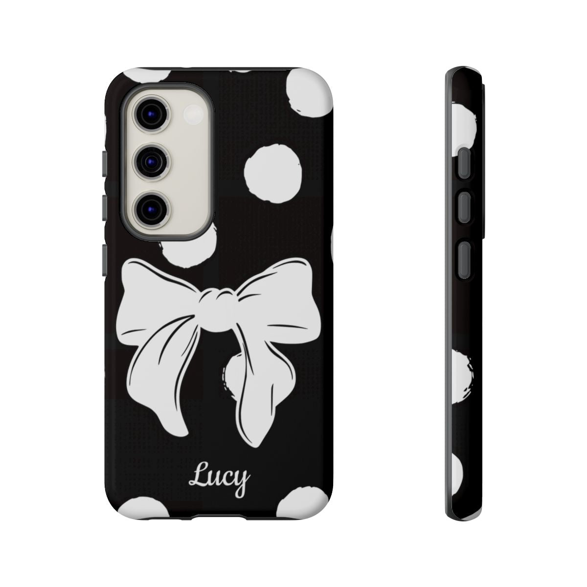 Personalized Black Polka Dot Bow Phone Case – Custom Name Coquette Retro Aesthetic