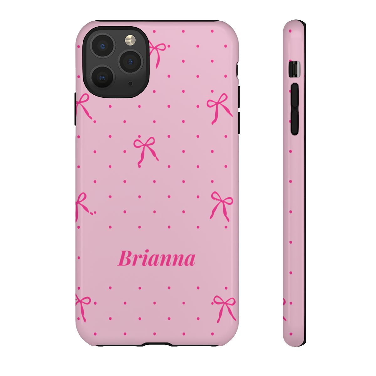 Personalized Pink Bow Phone Case – Custom Name Polka Dot Coquette Aesthetic