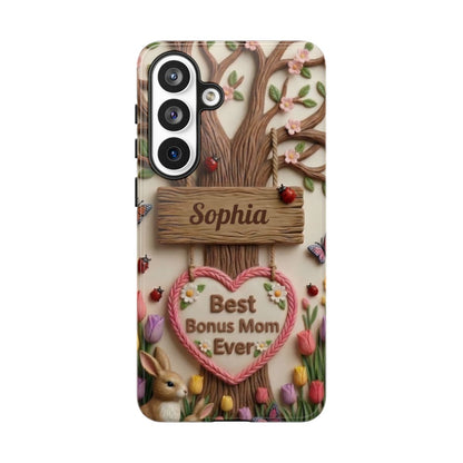 Personalized Bonus Mom Phone Case – Custom Name Clay Spring Garden Aesthetic