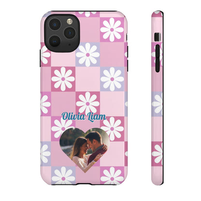 Personalized Pink Floral Checkered Tough Case