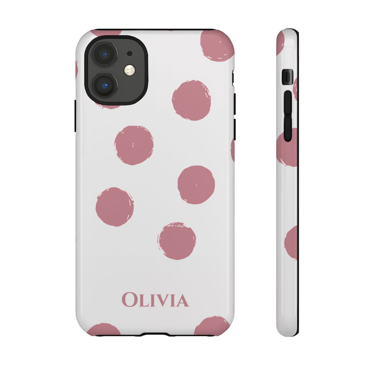 Personalized Pink Polka Dot Phone Case – Custom Name White Blush Aesthetic