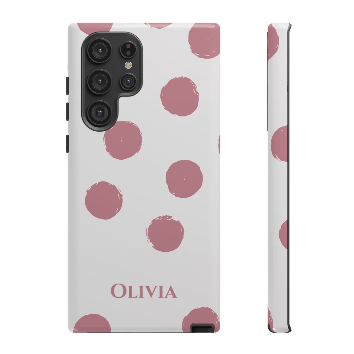 Personalized Pink Polka Dot Phone Case – Custom Name White Blush Aesthetic