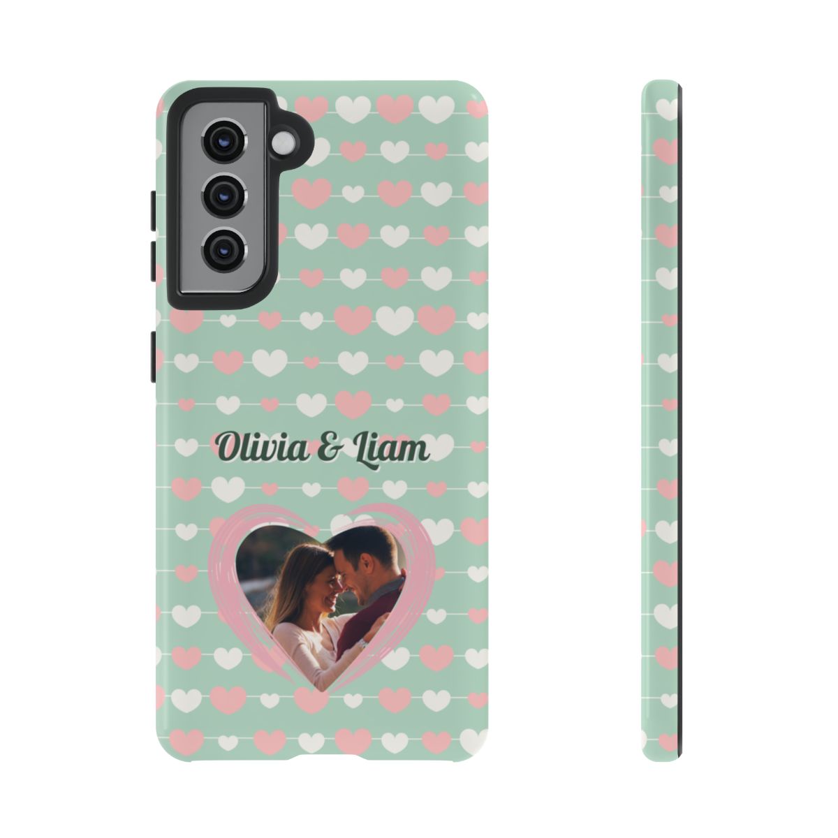 Personalized Mint Green Heart Phone Case - Custom Name and Photo