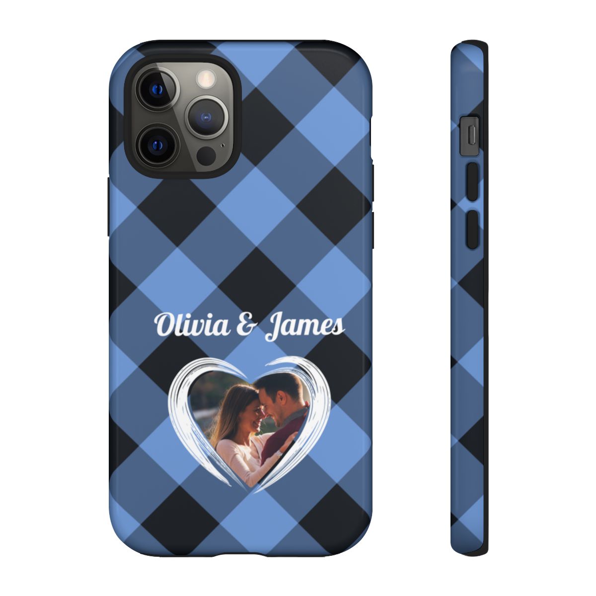 Personalized Blue Plaid Phone Case - Custom Photo & Name