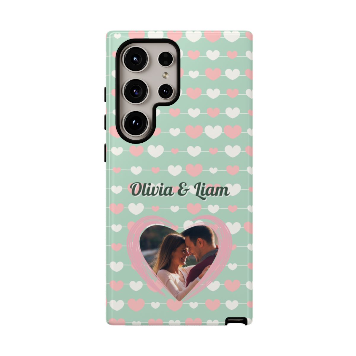 Personalized Mint Green Heart Phone Case - Custom Name and Photo