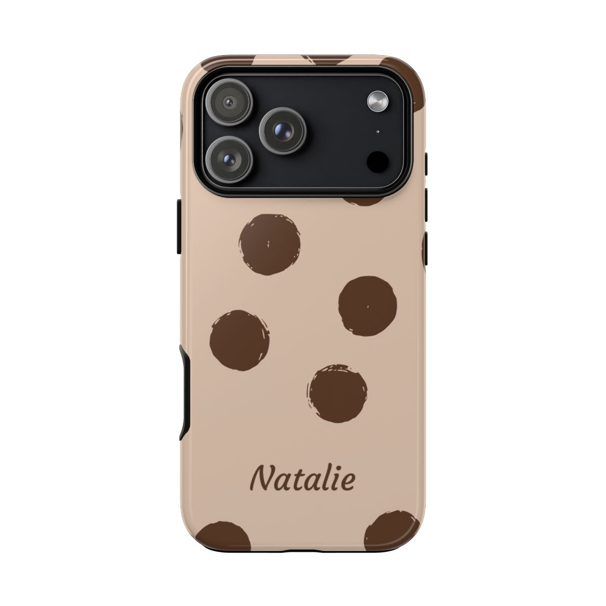 Personalized Brown Polka Dot Phone Case – Custom Name Neutral Boho Aesthetic