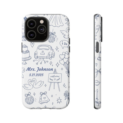 Navy Blue Personalized Wedding Phone Case – Custom Name & Date Bridal Gift