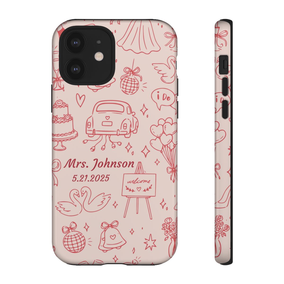 Pink Personalized Wedding Phone Case – Custom Name & Date Bridal Gift