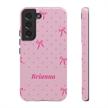 Personalized Pink Bow Phone Case – Custom Name Polka Dot Coquette Aesthetic
