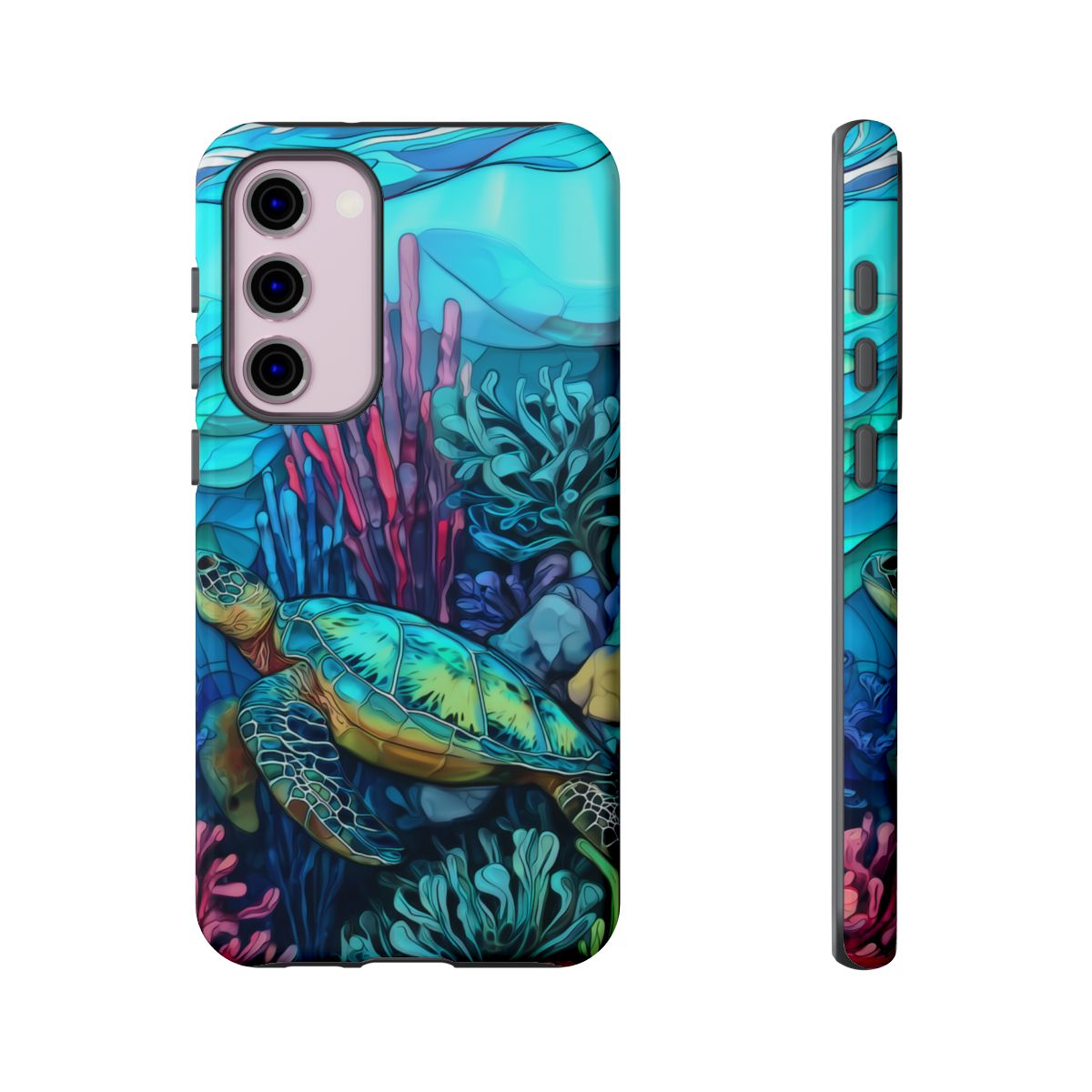 Stained Glass Turtle Phone Case – Coastal Blue Ocean Mosaic Aesthetic