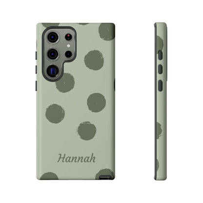 Personalized Sage Green Polka Dot Phone Case – Custom Name Matcha Aesthetic