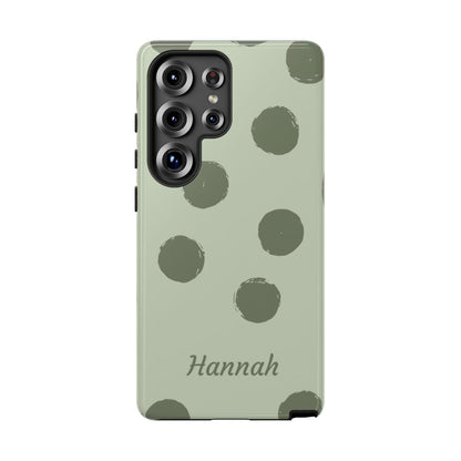 Personalized Sage Green Polka Dot Phone Case – Custom Name Matcha Aesthetic