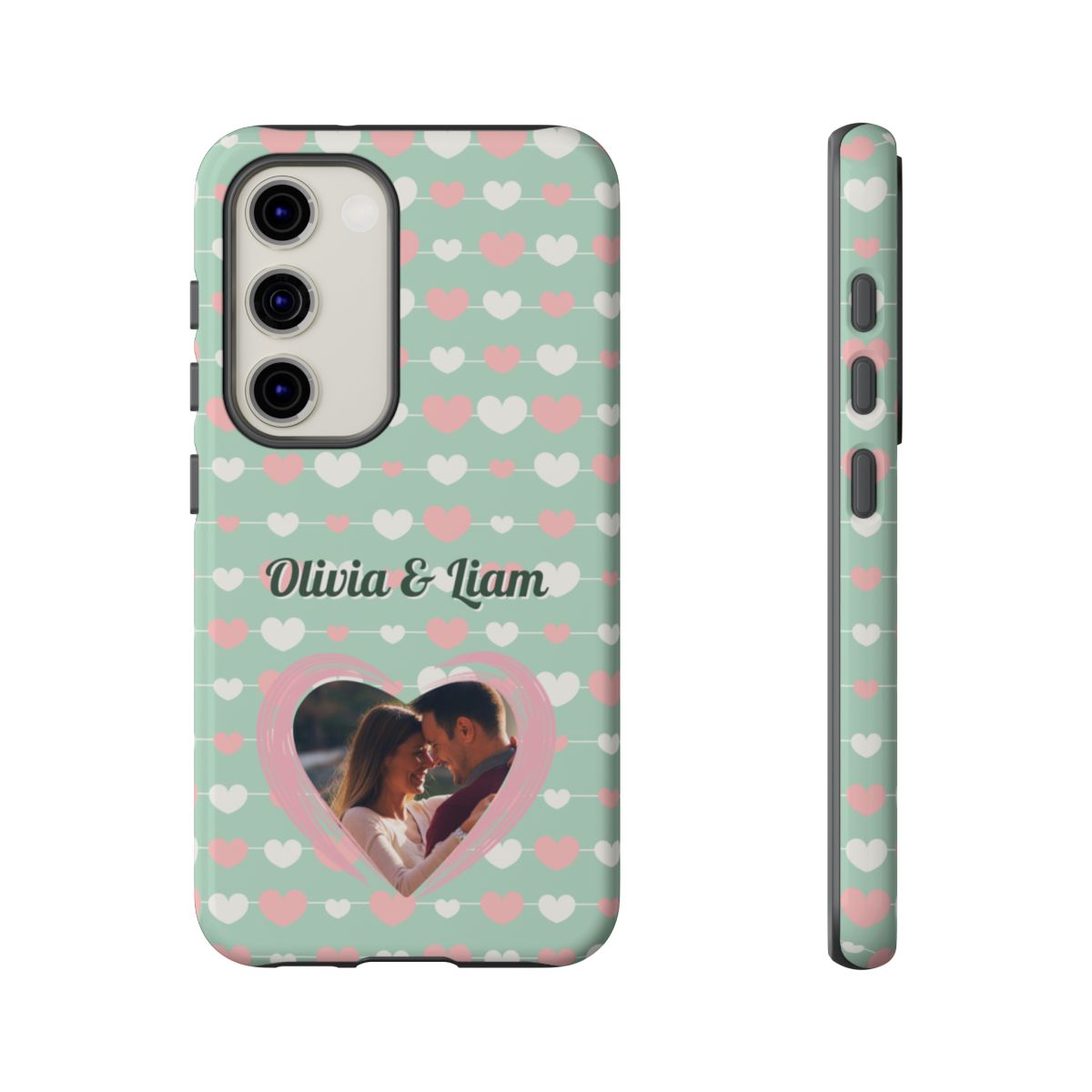 Personalized Mint Green Heart Phone Case - Custom Name and Photo