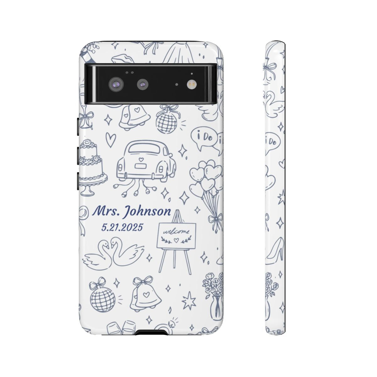 Navy Blue Personalized Wedding Phone Case – Custom Name & Date Bridal Gift