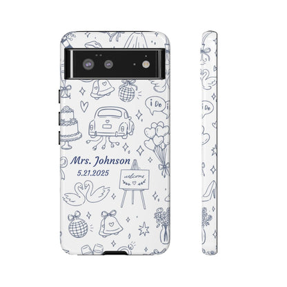 Navy Blue Personalized Wedding Phone Case – Custom Name & Date Bridal Gift