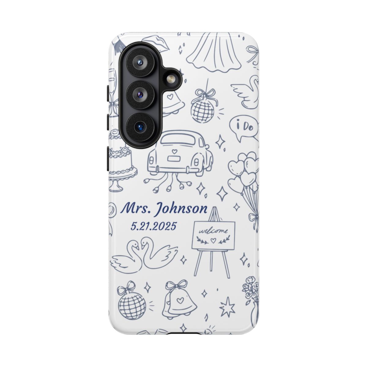 Navy Blue Personalized Wedding Phone Case – Custom Name & Date Bridal Gift