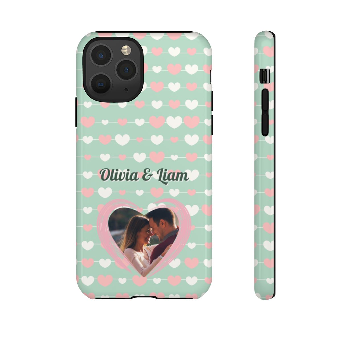 Personalized Mint Green Heart Phone Case - Custom Name and Photo