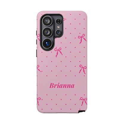 Personalized Pink Bow Phone Case – Custom Name Polka Dot Coquette Aesthetic