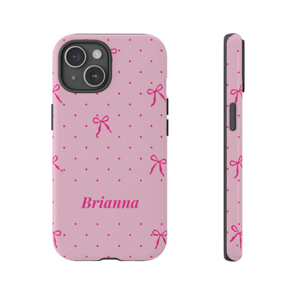 Personalized Pink Bow Phone Case – Custom Name Polka Dot Coquette Aesthetic