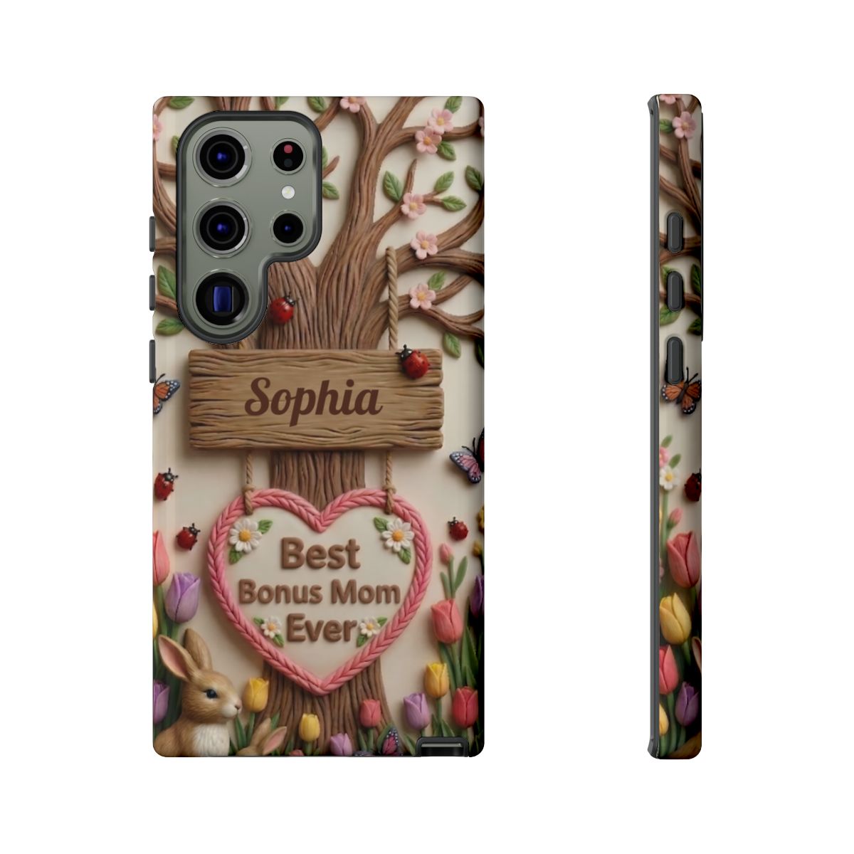 Personalized Bonus Mom Phone Case – Custom Name Clay Spring Garden Aesthetic